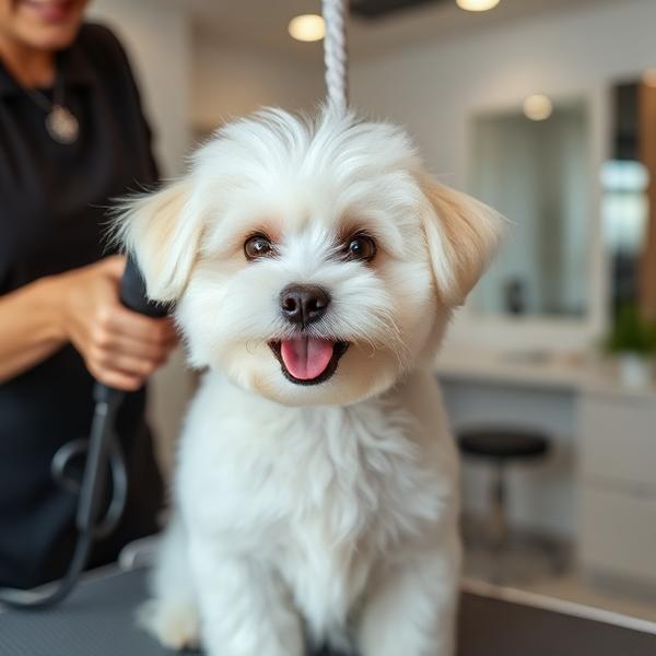 Cachorro durante atendimento de banho e tosa na Alabama Pet