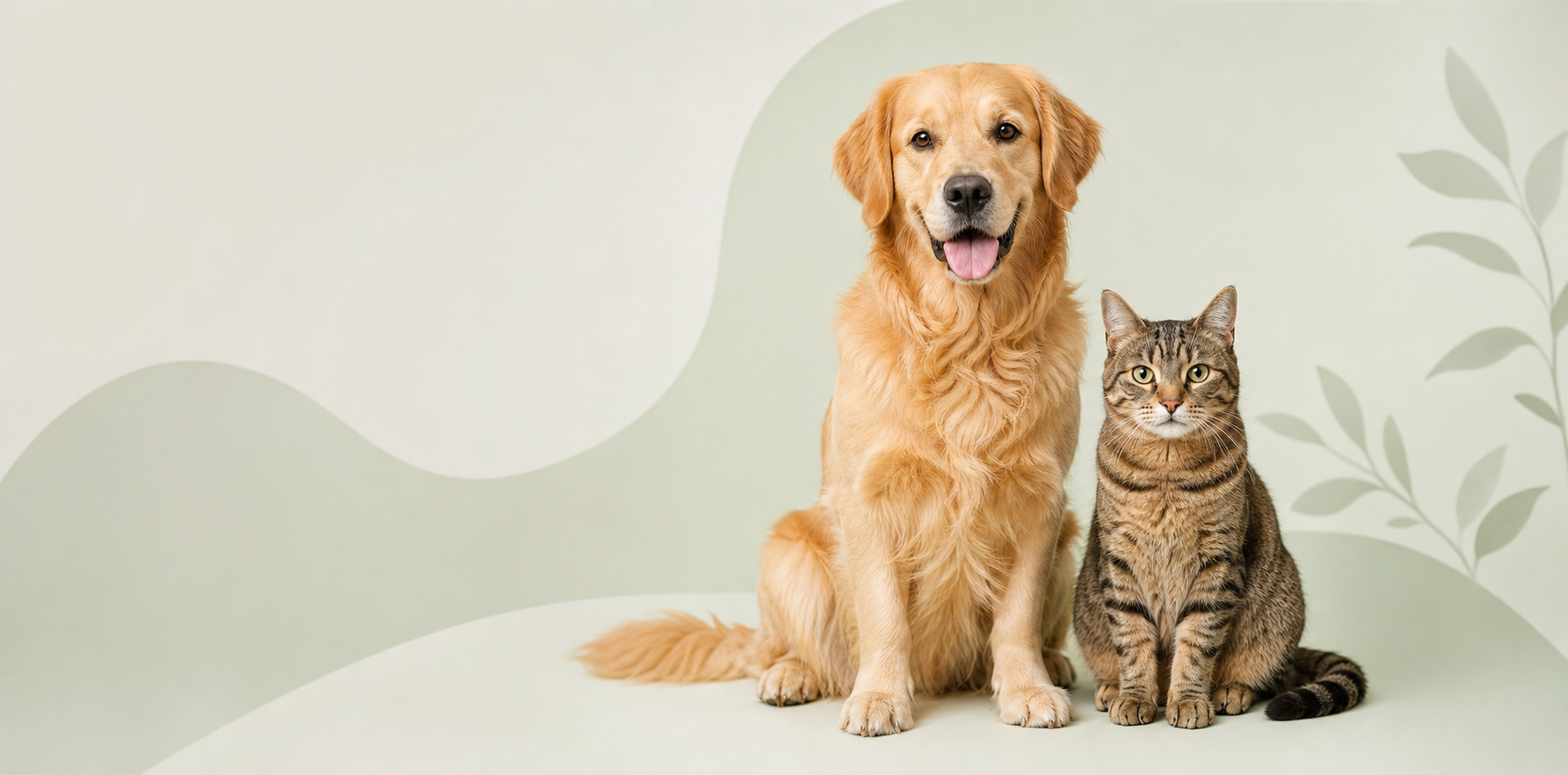 Cachorro golden retriever e gato tigrado